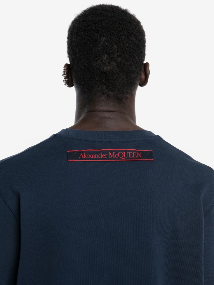 Ink Blue Men's Selvedge Logo Tape Sweatshirt Fashion Alexander McQueen