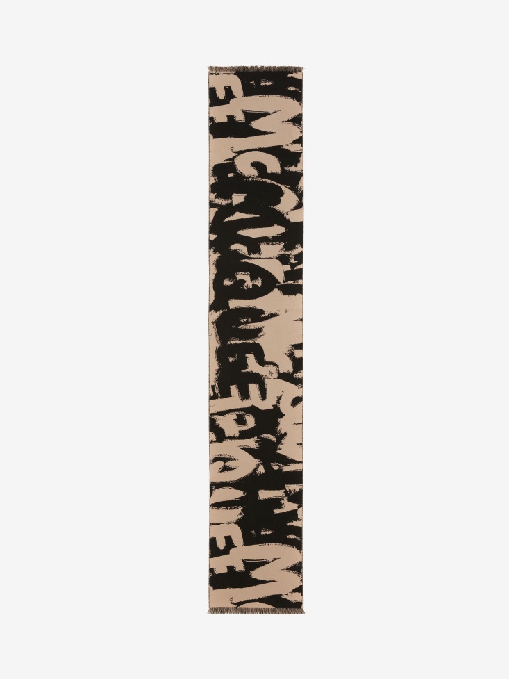 Fashion Alexander McQueen Men's in Graffiti Scarf Black/Beige