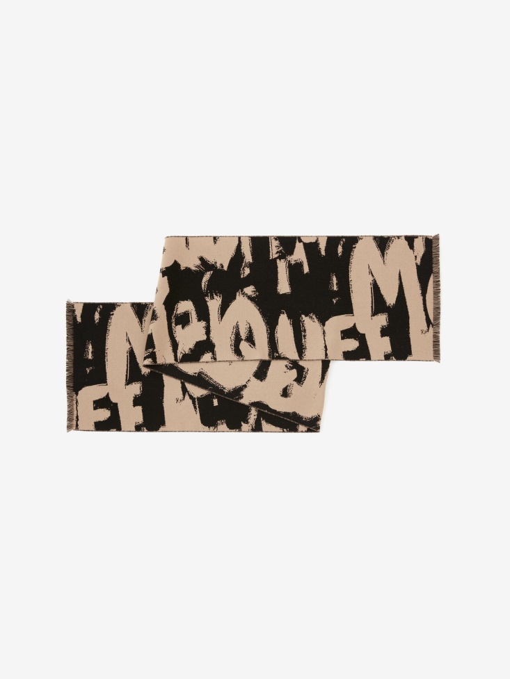 Fashion Alexander McQueen Men's in Graffiti Scarf Black/Beige