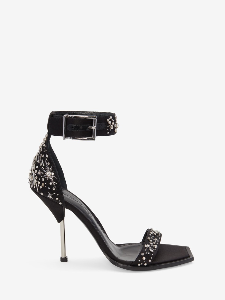 Black/Silver Women's Pin Comet Embroidery Sandal Fashion Alexander McQueen