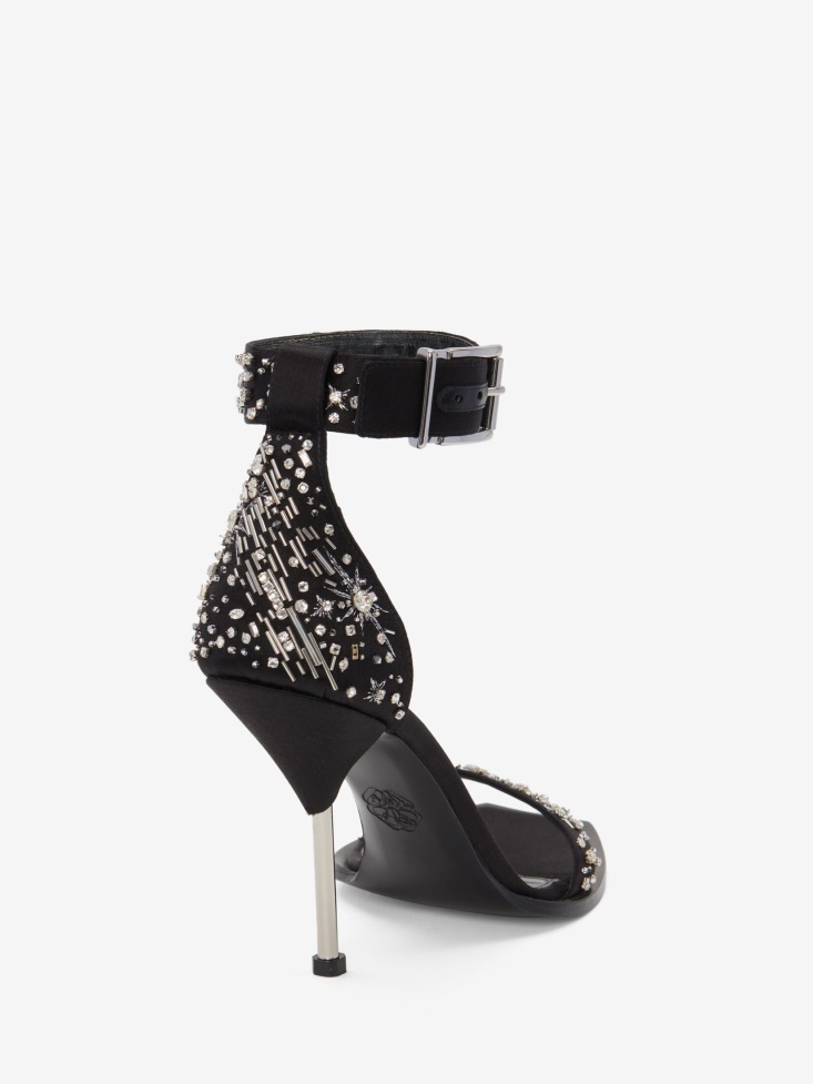 Black/Silver Women's Pin Comet Embroidery Sandal Fashion Alexander McQueen
