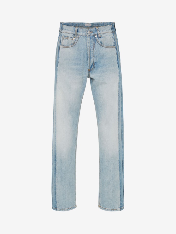 Fashion Alexander McQueen Light Blue Men's Worker Patched Jeans
