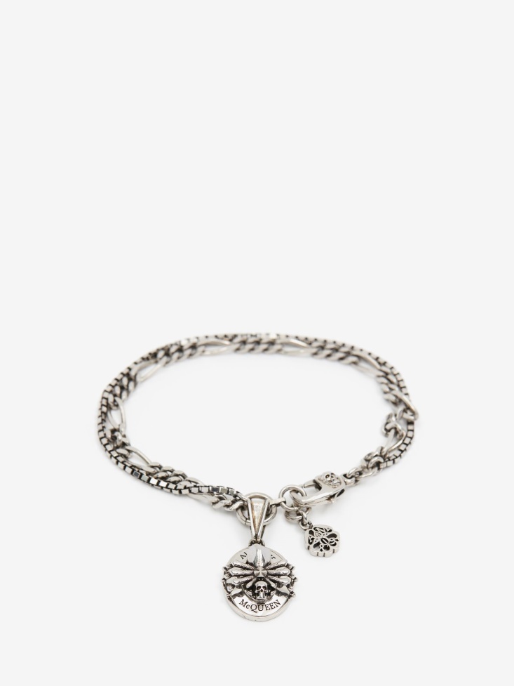 Men's Spider Skull Chain Bracelet Fashion Alexander McQueen Antique Silver