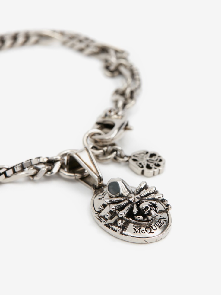 Men's Spider Skull Chain Bracelet Fashion Alexander McQueen Antique Silver
