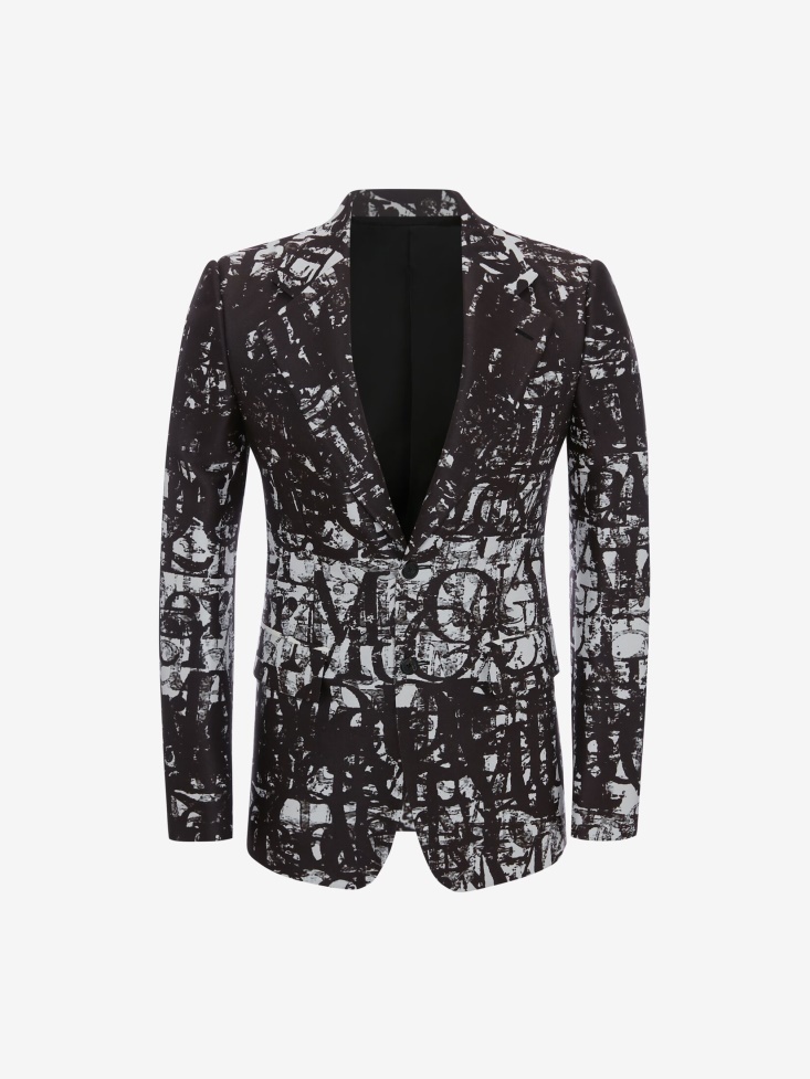 Fashion Alexander McQueen Men's in Logo Stamp Single-Breasted Jacket Black/White