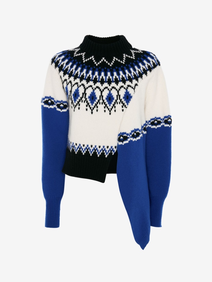 Fashion Alexander McQueen Ivory/Black Women's Wool Drape Fair Isle Inspired Jumper