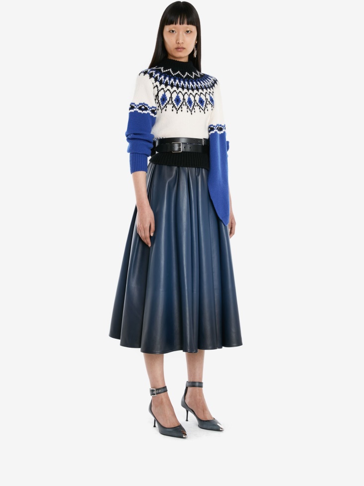 Fashion Alexander McQueen Ivory/Black Women's Wool Drape Fair Isle Inspired Jumper