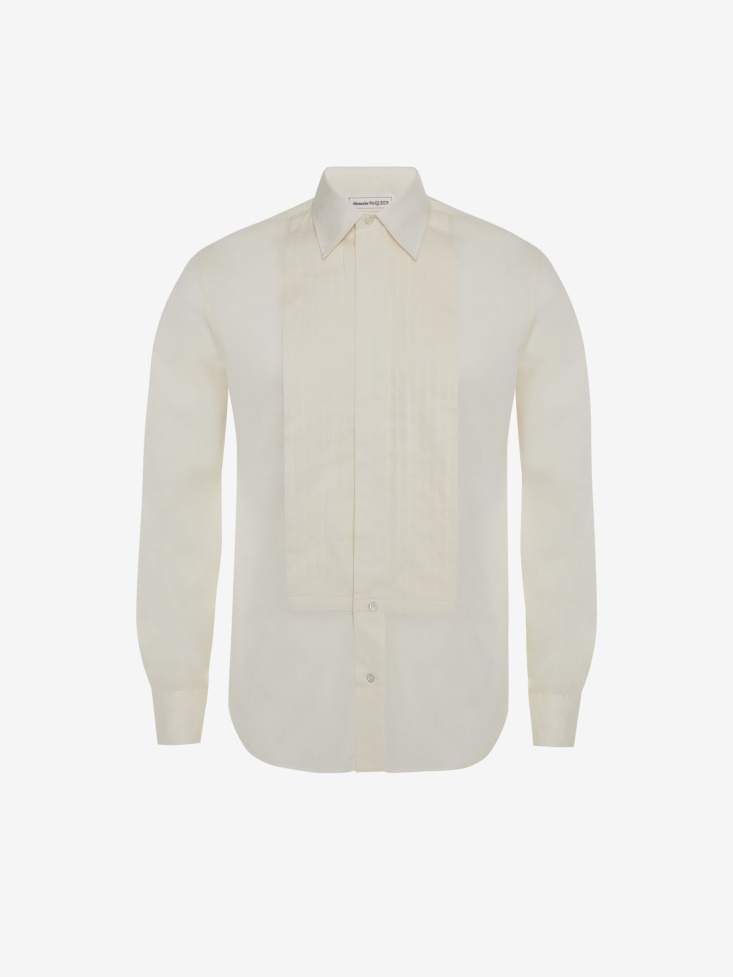 White Fashion Alexander McQueen Men's Cotton Voile Pleated Bib Shirt