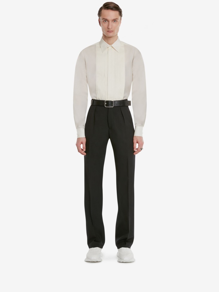 White Fashion Alexander McQueen Men's Cotton Voile Pleated Bib Shirt