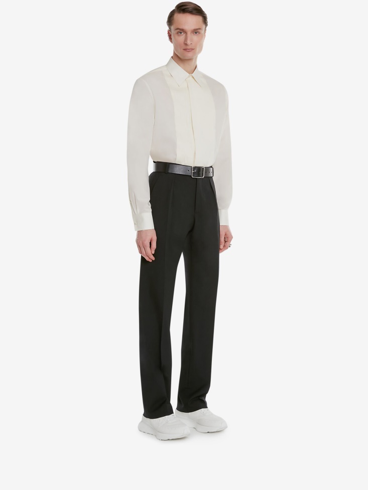 White Fashion Alexander McQueen Men's Cotton Voile Pleated Bib Shirt