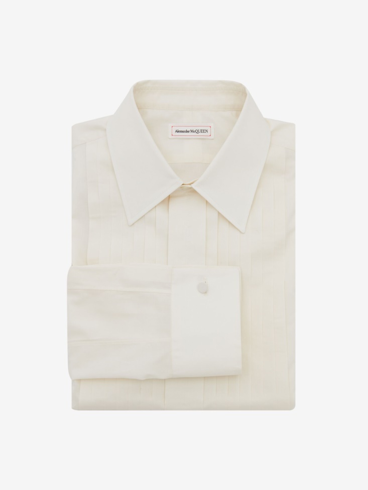 White Fashion Alexander McQueen Men's Cotton Voile Pleated Bib Shirt