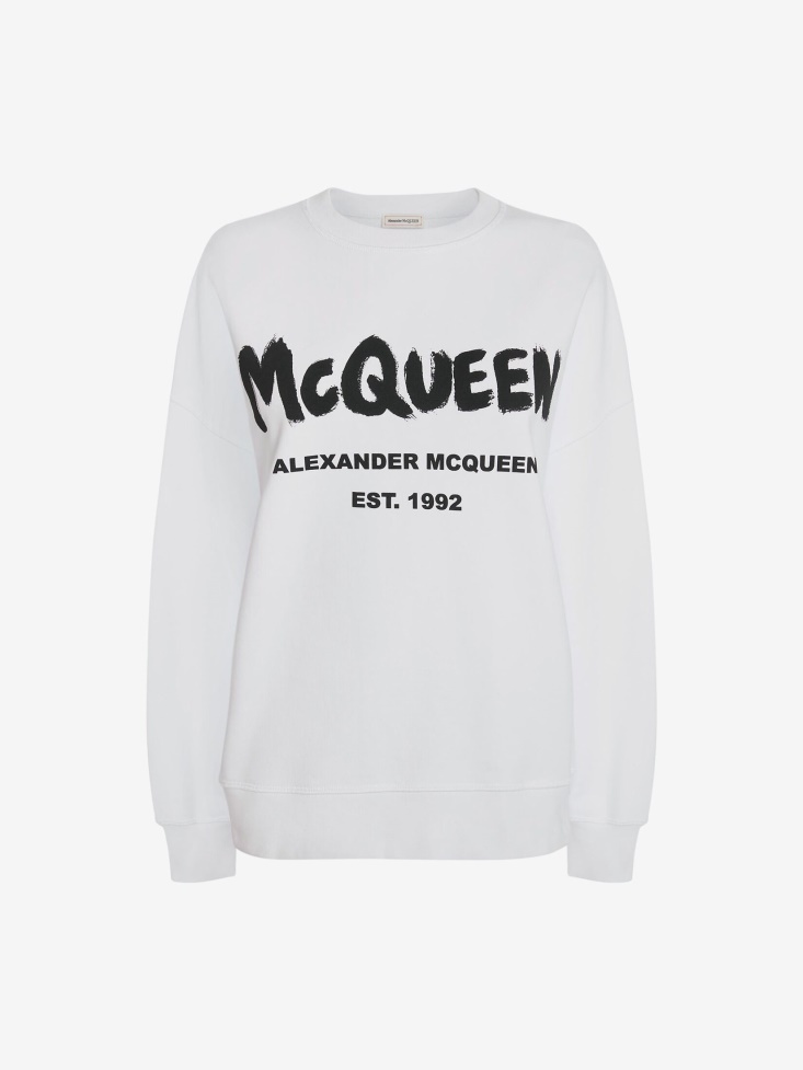 Women's in Graffiti Sweatshirt White/Black Fashion Alexander McQueen