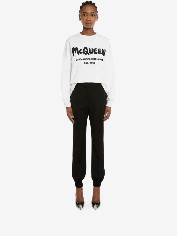Women's in Graffiti Sweatshirt White/Black Fashion Alexander McQueen