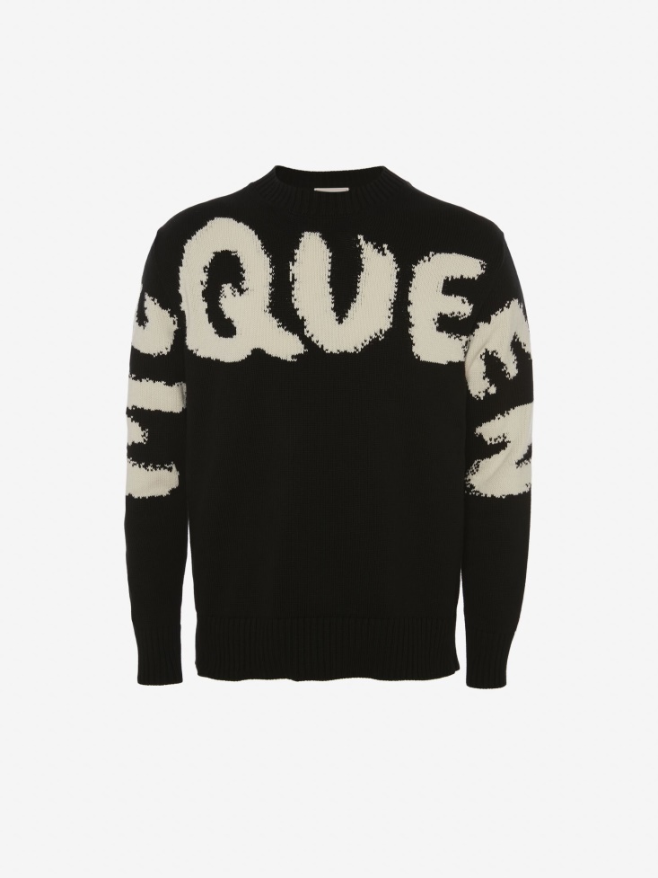 Black/Ivory Men's in Graffiti Knit Jumper Fashion Alexander McQueen