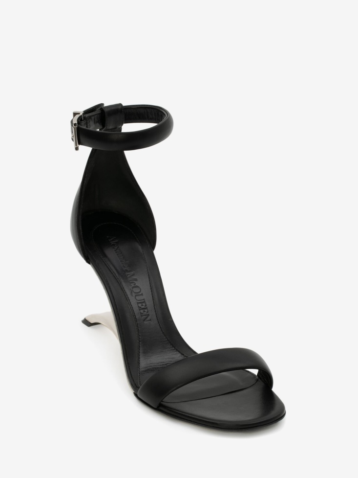 Black/Silver Fashion Alexander McQueen Women's Arc Leather Sandal