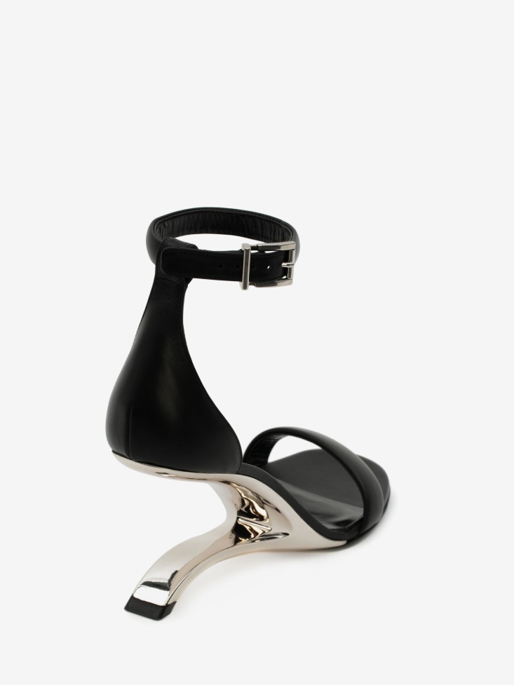 Black/Silver Fashion Alexander McQueen Women's Arc Leather Sandal
