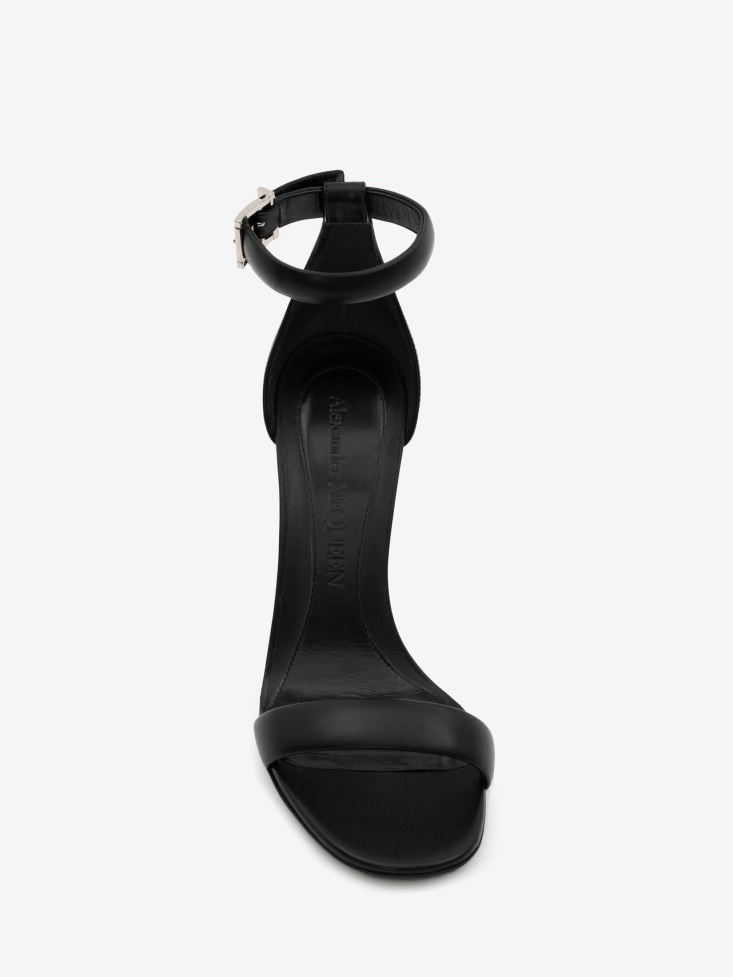 Black/Silver Fashion Alexander McQueen Women's Arc Leather Sandal