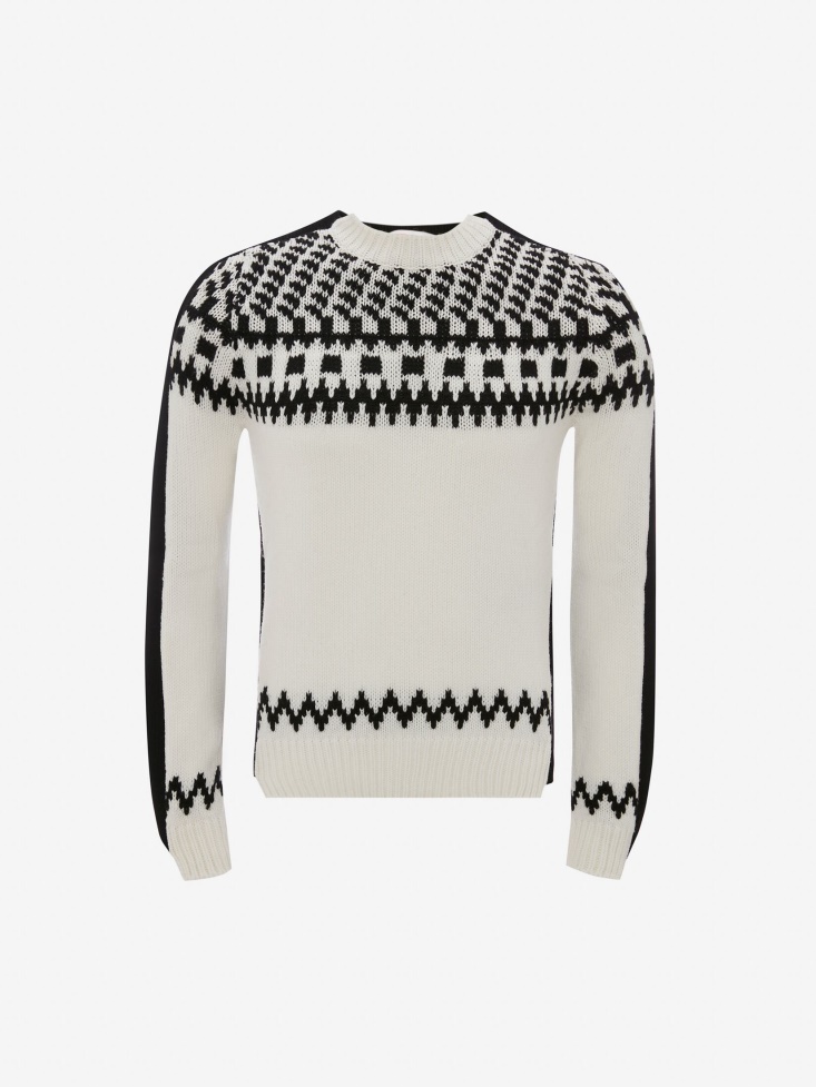 Men's Cashmere Fair Isle Inspired Jumper Ivory/Black Fashion Alexander McQueen
