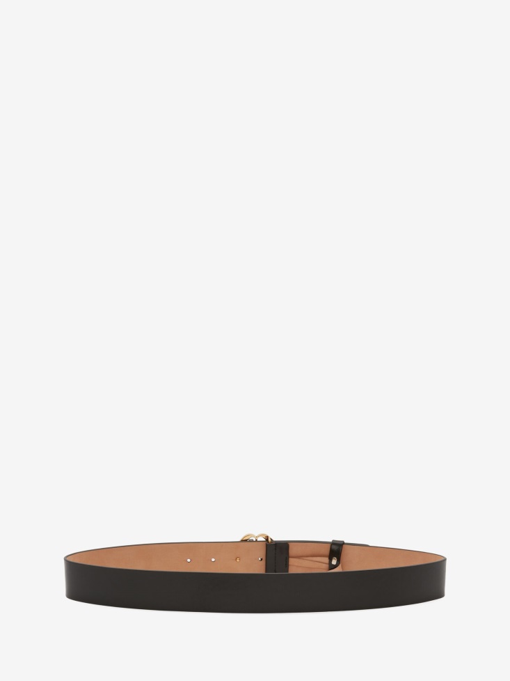 Black Women's Seal Logo Belt Fashion Alexander McQueen