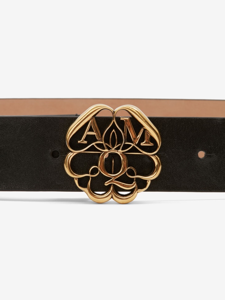 Black Women's Seal Logo Belt Fashion Alexander McQueen