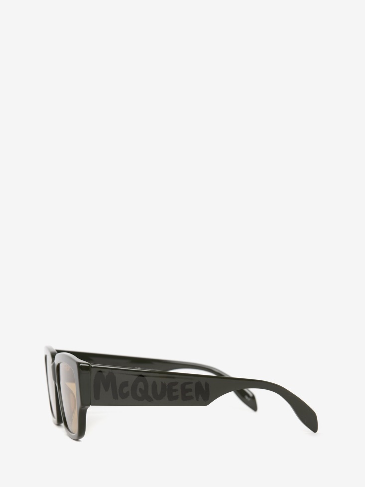 Men's in Graffiti Rectangular Sunglasses Fashion Alexander McQueen Khaki