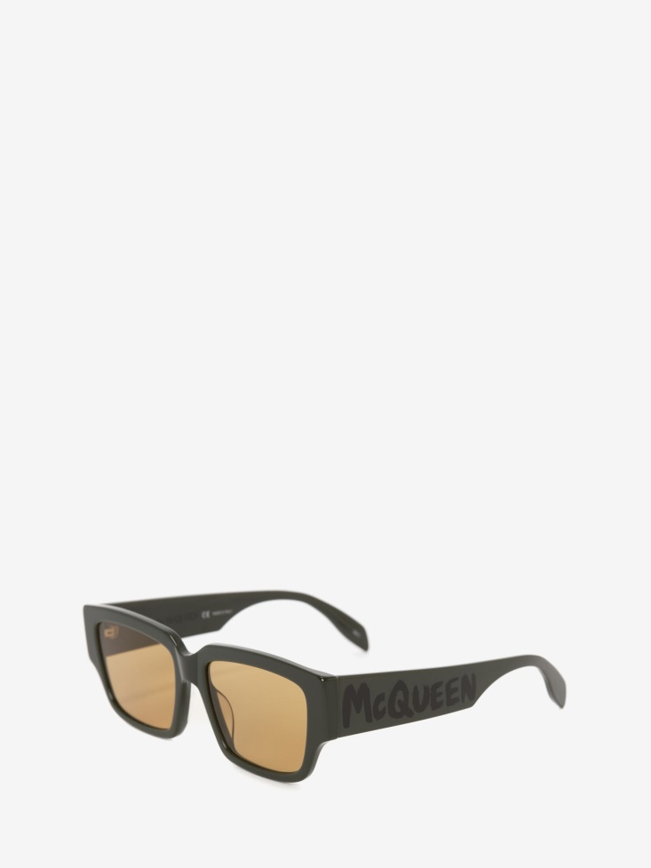 Men's in Graffiti Rectangular Sunglasses Fashion Alexander McQueen Khaki