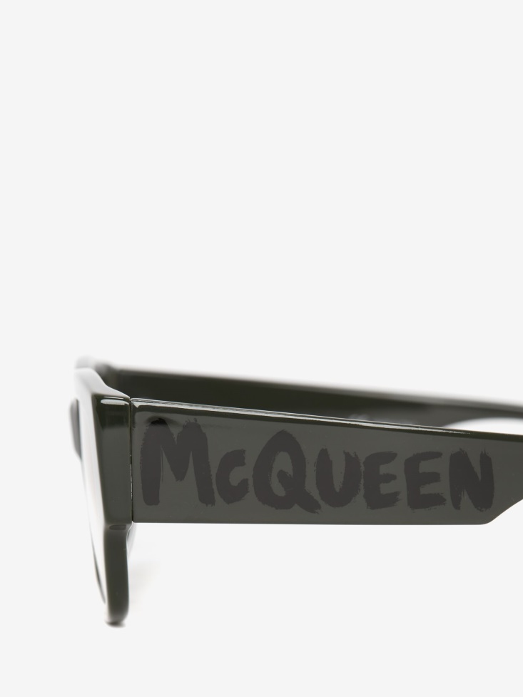 Men's in Graffiti Rectangular Sunglasses Fashion Alexander McQueen Khaki