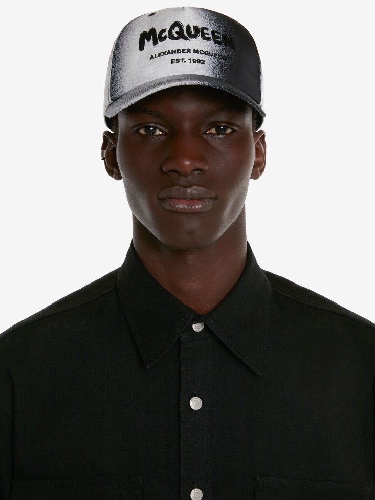 Fashion Alexander McQueen Black/Ivory Men's Silhouette Baseball Cap