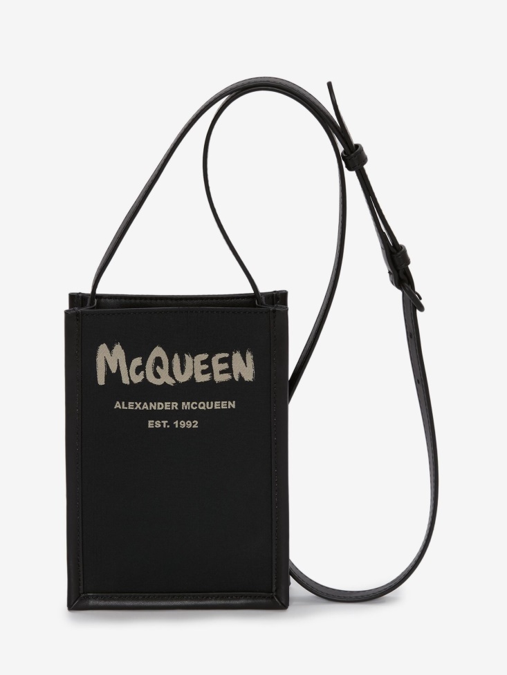 Men's in Graffiti Edge Mini Crossbody Bag Black/Off White Fashion Alexander McQueen
