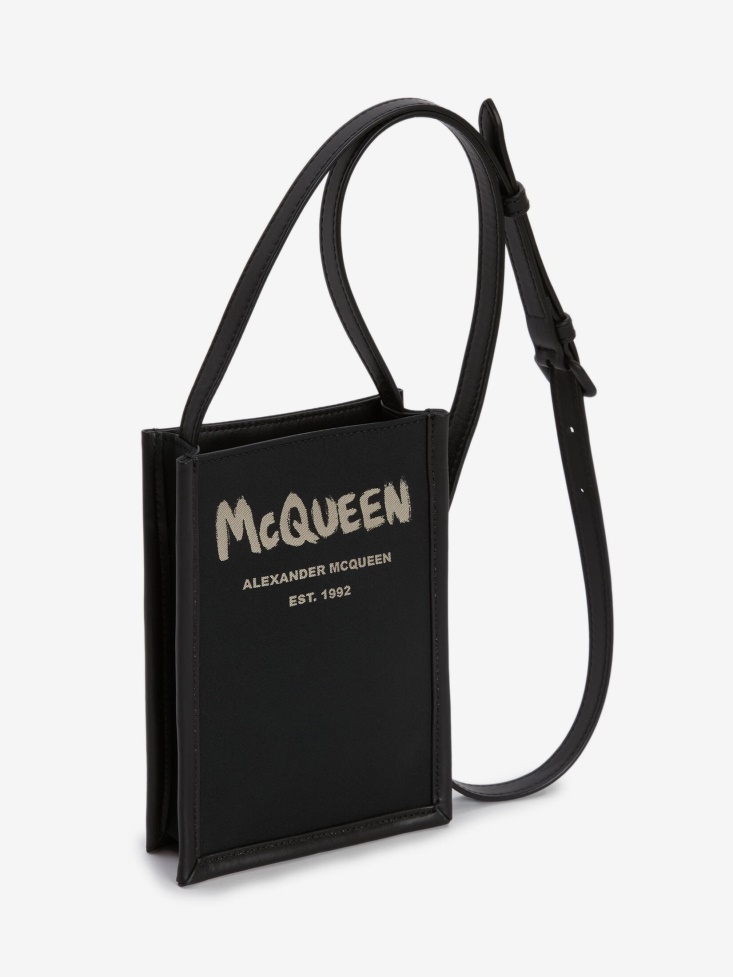 Men's in Graffiti Edge Mini Crossbody Bag Black/Off White Fashion Alexander McQueen