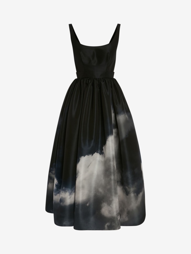 Women's Storm Print Open Back Midi Dress Fashion Alexander McQueen Black