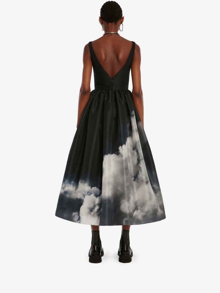 Women's Storm Print Open Back Midi Dress Fashion Alexander McQueen Black