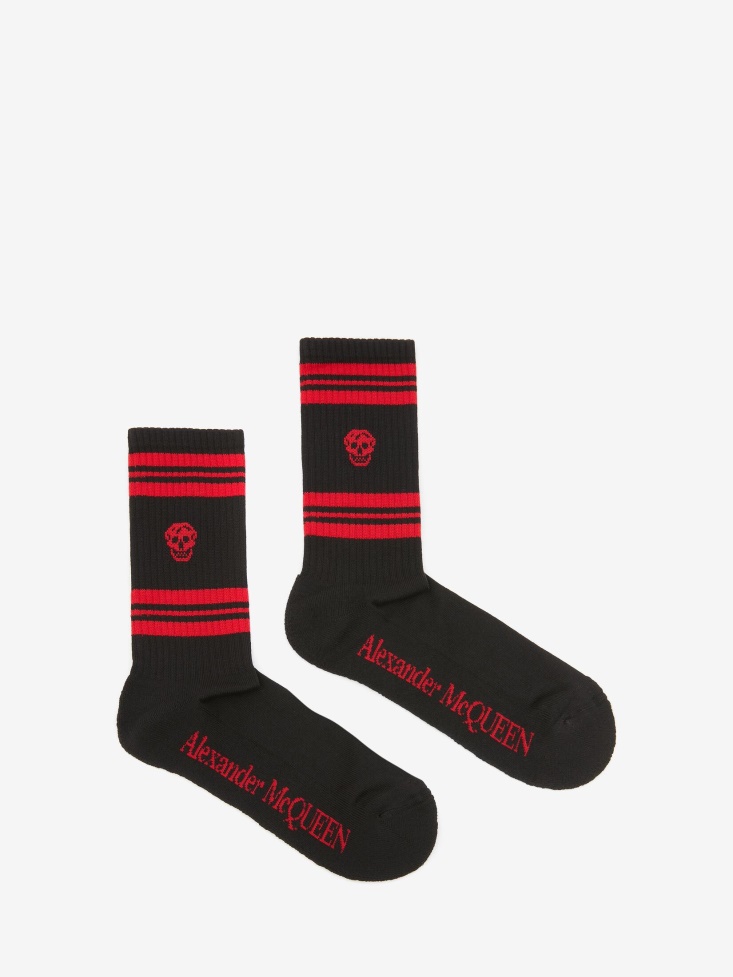 Black/Red Fashion Alexander McQueen Men's Skull Sport Socks