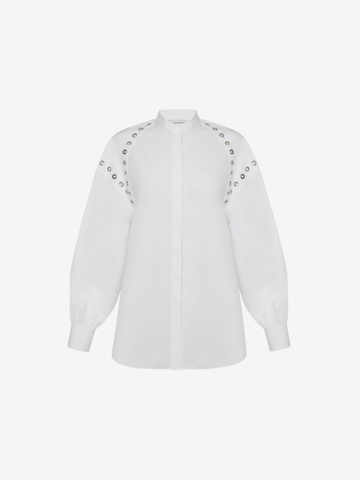 Fashion Alexander McQueen Women's Eyelet Oversized Men's Shirt Optical White