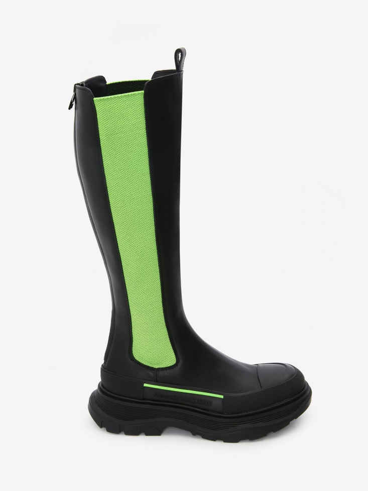 Women's Tread Slick Knee High Boot Black/Acid Green Fashion Alexander McQueen
