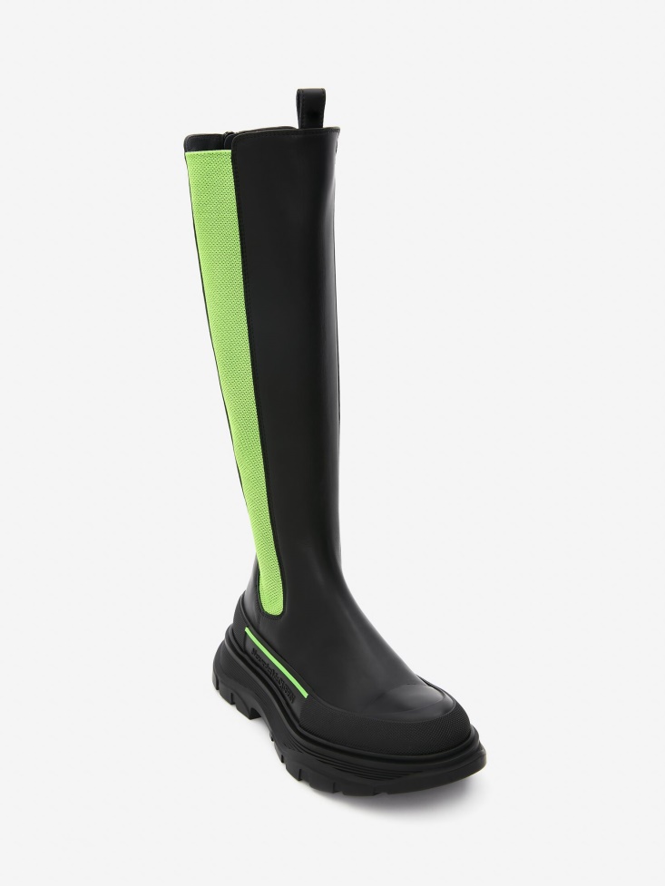 Women's Tread Slick Knee High Boot Black/Acid Green Fashion Alexander McQueen