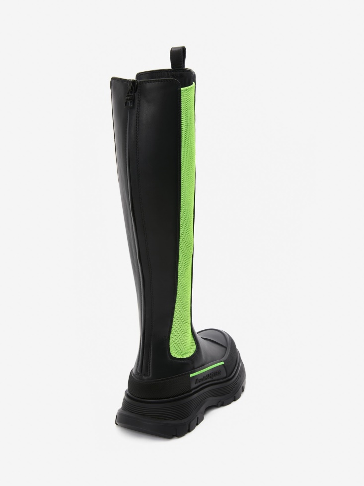 Women's Tread Slick Knee High Boot Black/Acid Green Fashion Alexander McQueen
