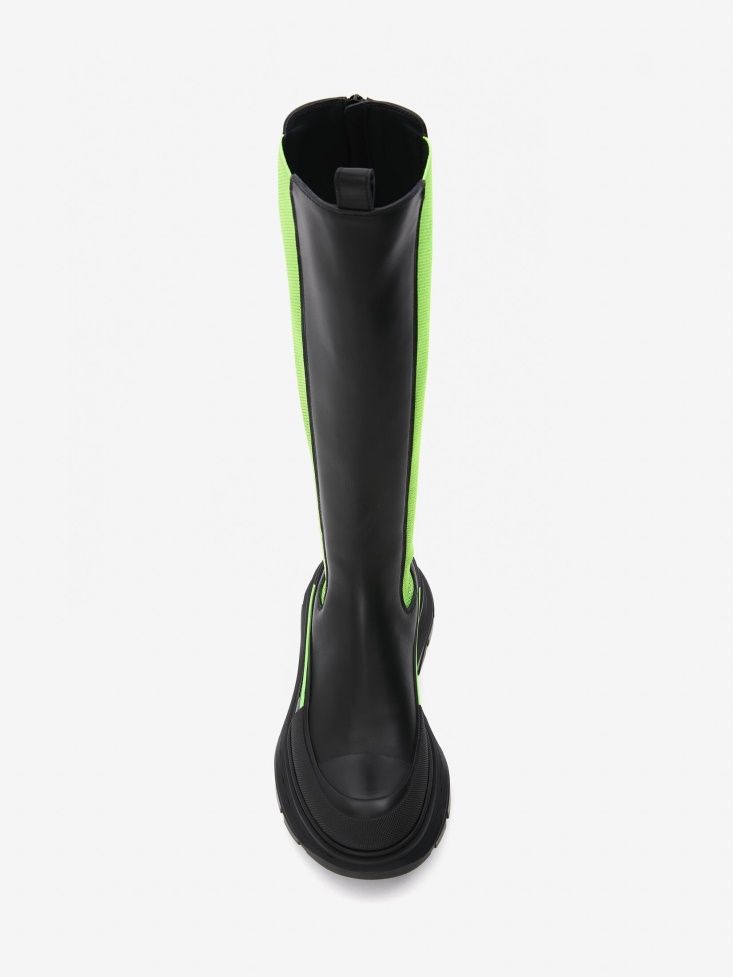 Women's Tread Slick Knee High Boot Black/Acid Green Fashion Alexander McQueen