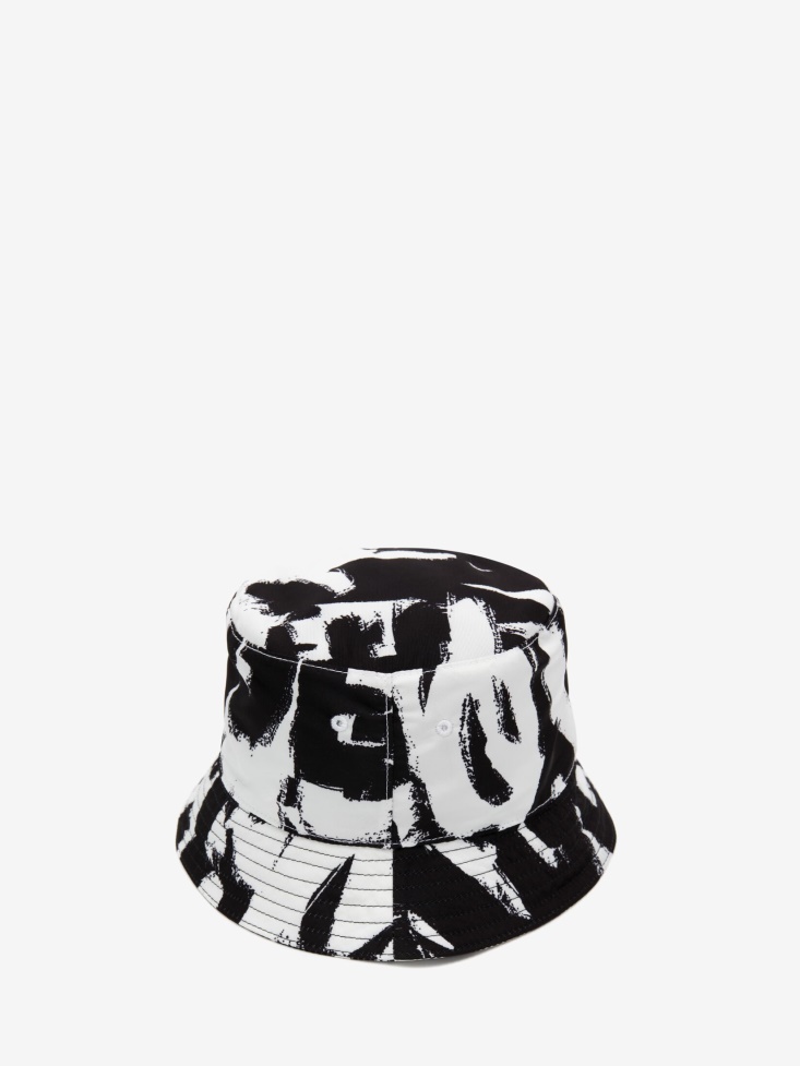 Black/Ivory Women's in Graffiti Bucket Hat Fashion Alexander McQueen