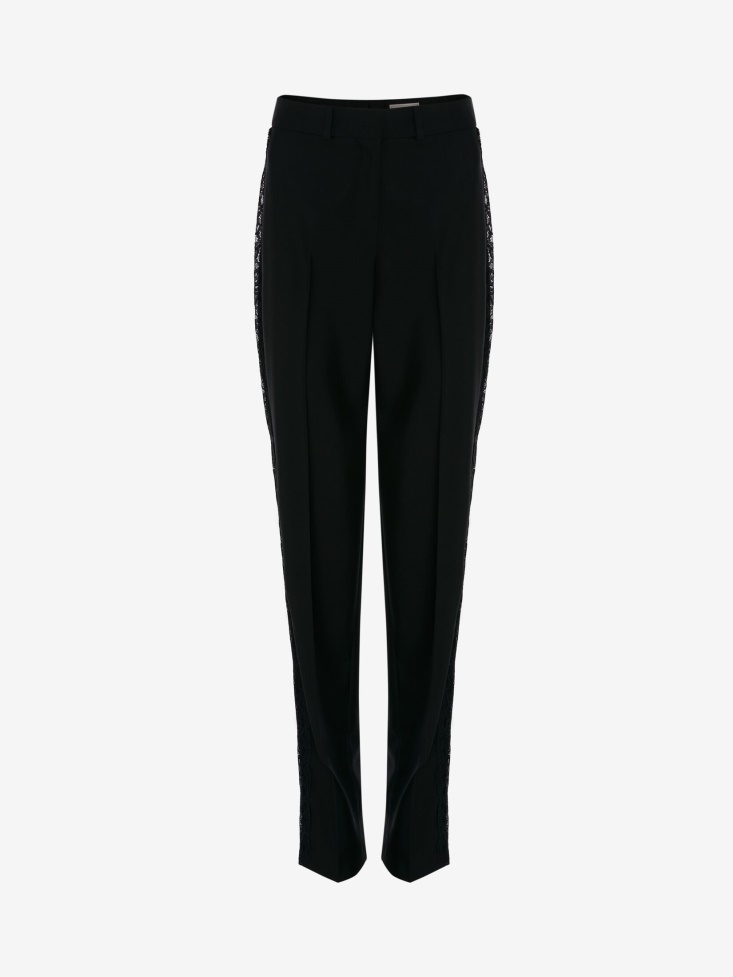 Women's Wool Lace Stripe Cigarette Trousers Fashion Alexander McQueen Black