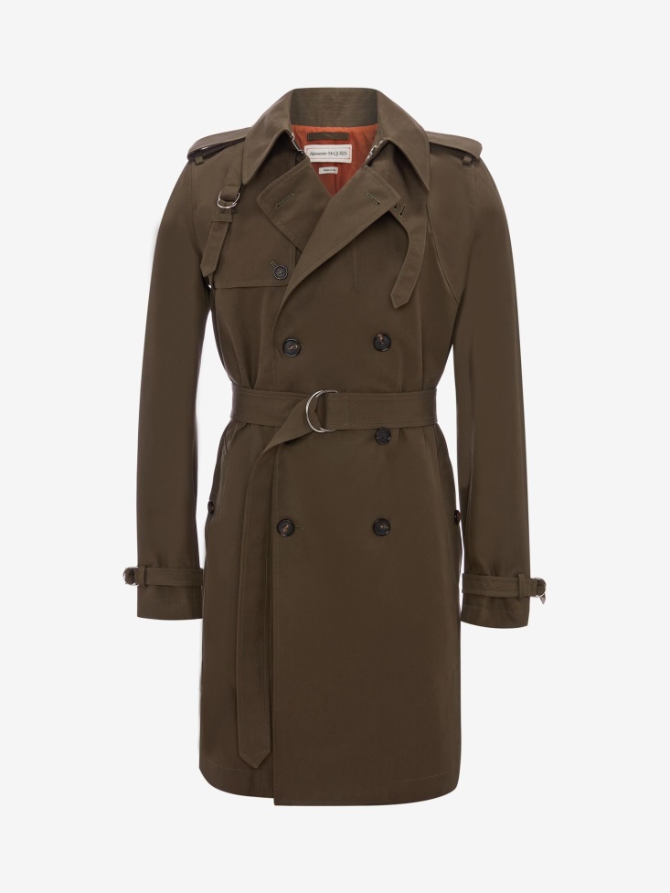 Khaki Green Men's in Classic Harness Trench Coat Fashion Alexander McQueen