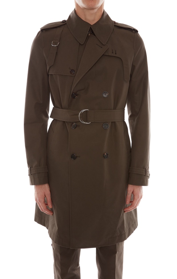 Khaki Green Men's in Classic Harness Trench Coat Fashion Alexander McQueen