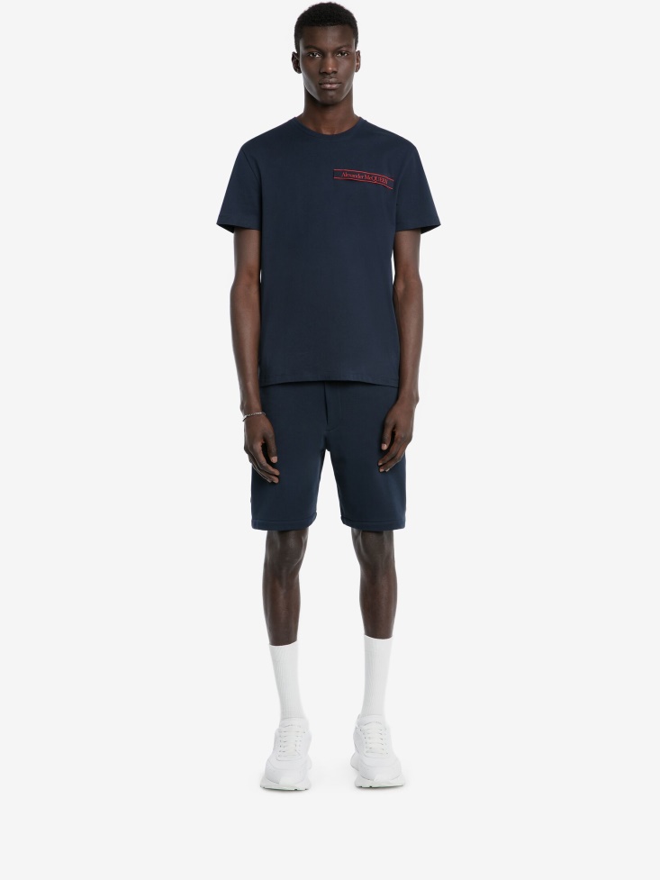 Men's Selvedge Logo Tape Shorts Fashion Alexander McQueen Ink Blue