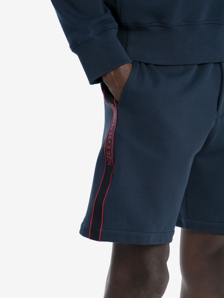 Men's Selvedge Logo Tape Shorts Fashion Alexander McQueen Ink Blue
