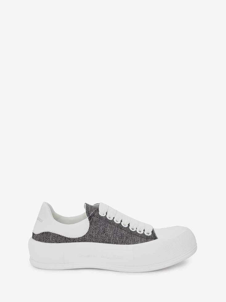 Black/Silver Women's Deck Lace Up Plimsoll Fashion Alexander McQueen