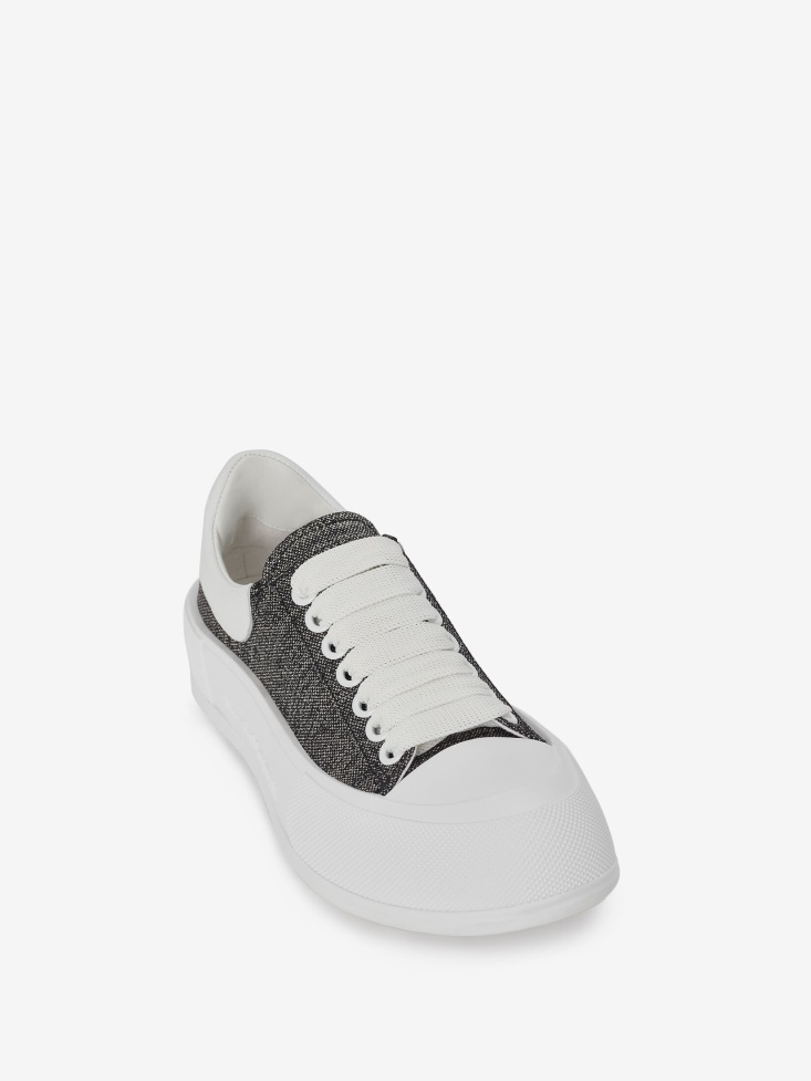 Black/Silver Women's Deck Lace Up Plimsoll Fashion Alexander McQueen