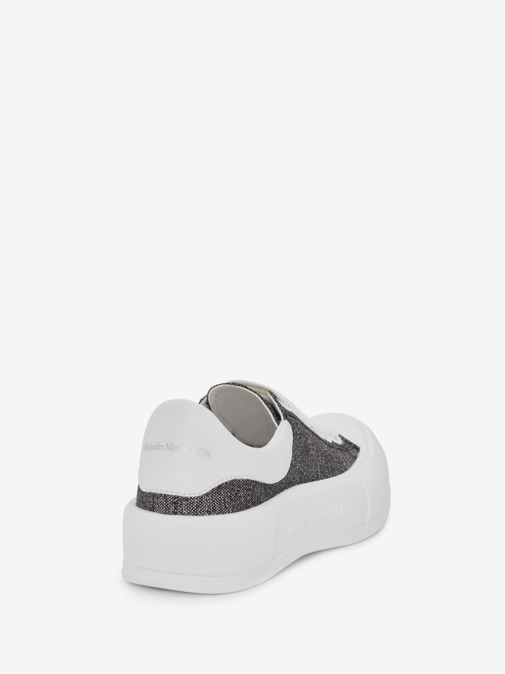 Black/Silver Women's Deck Lace Up Plimsoll Fashion Alexander McQueen