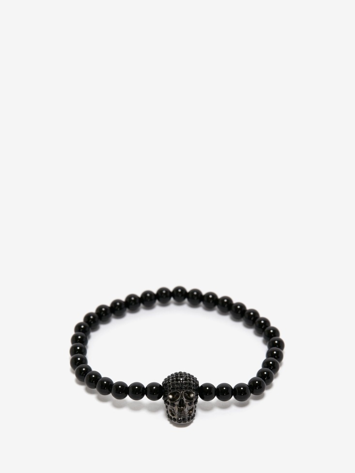 Men's Pave Skull Beaded Bracelet Black Fashion Alexander McQueen