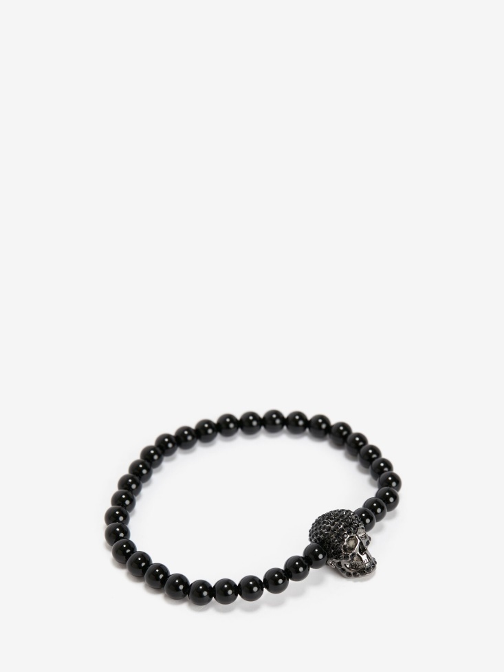 Men's Pave Skull Beaded Bracelet Black Fashion Alexander McQueen