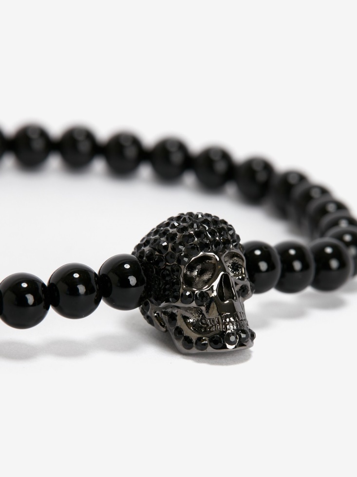 Men's Pave Skull Beaded Bracelet Black Fashion Alexander McQueen